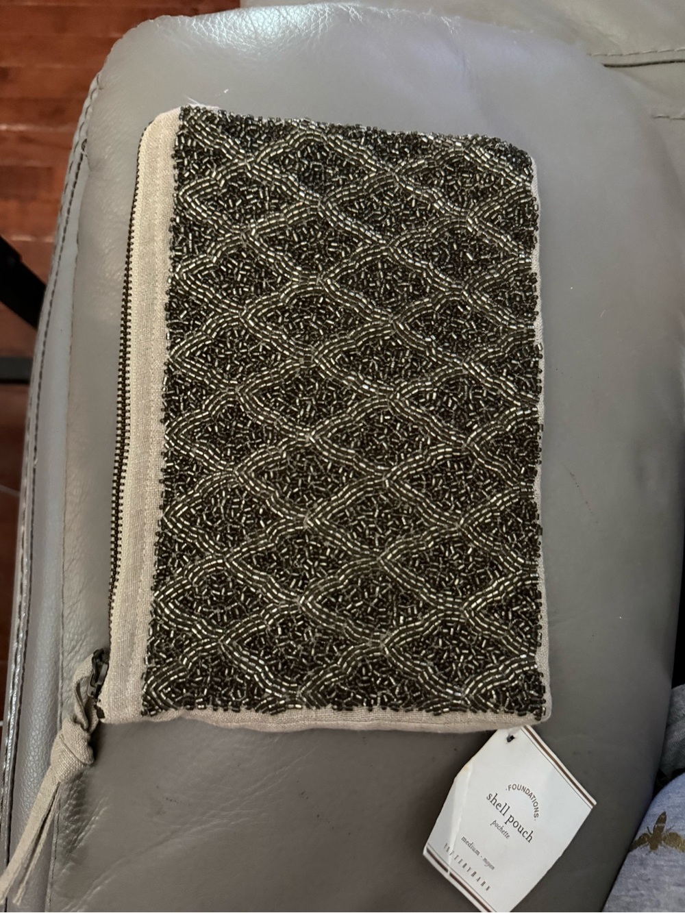 Pottery Barn Beaded Shell Pouch - Black & Cream